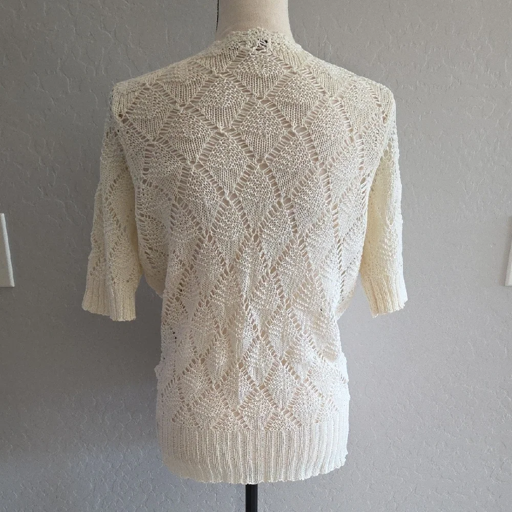 intuitions Cream Knit Wrapped Front V-neck Cardigan Size Large - Picture 8 of 8
